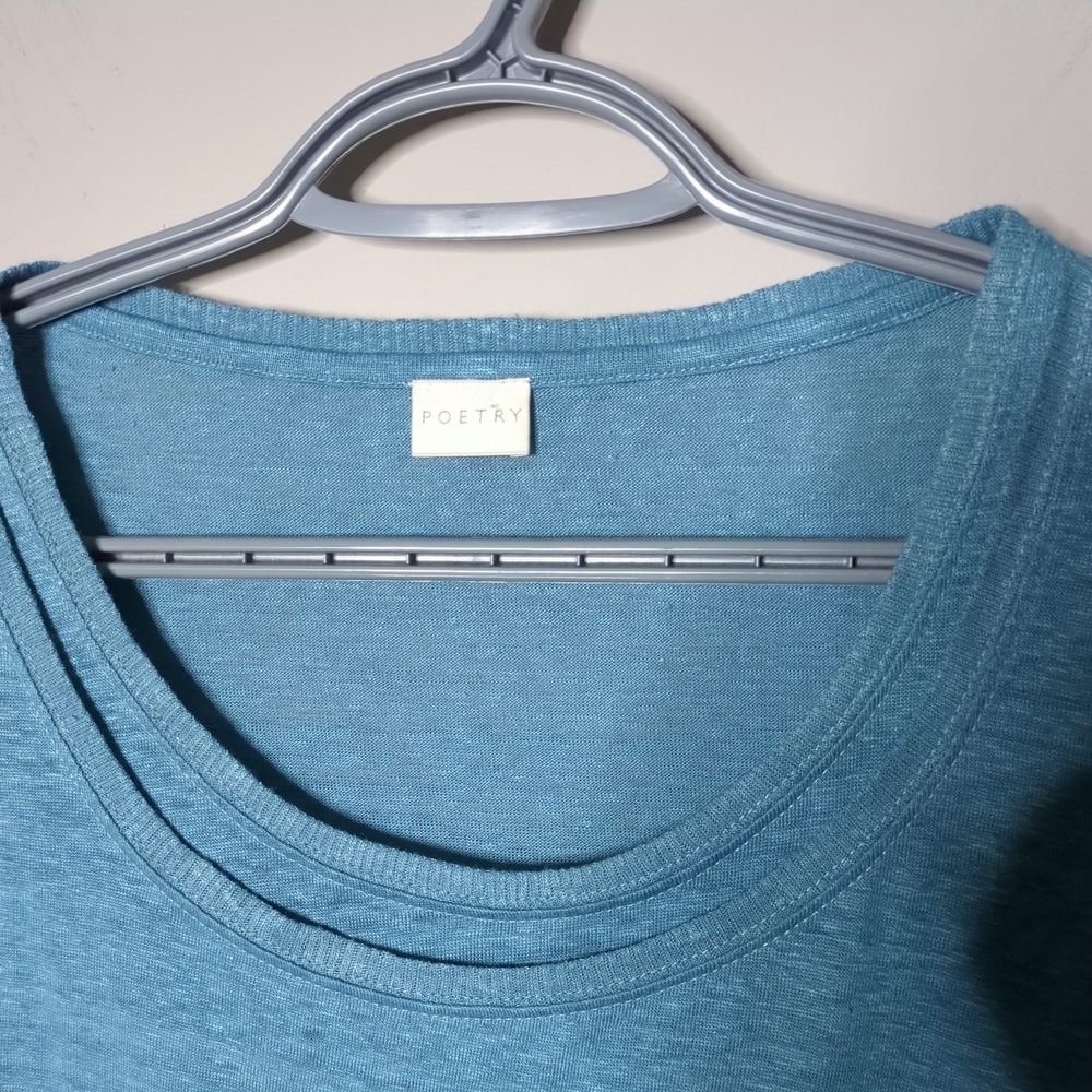 Poetry Blue Linen Asymmetric Layered T-Shirt‎ Size 2 - Picture 3 of 6